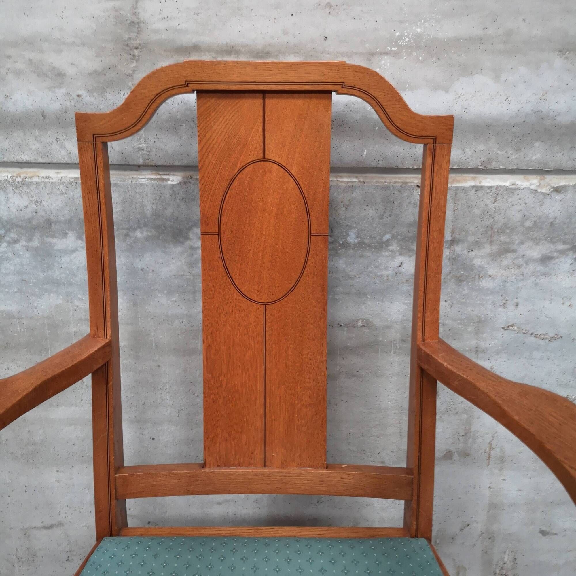 Art craft art nouveau armchair in oak and brass