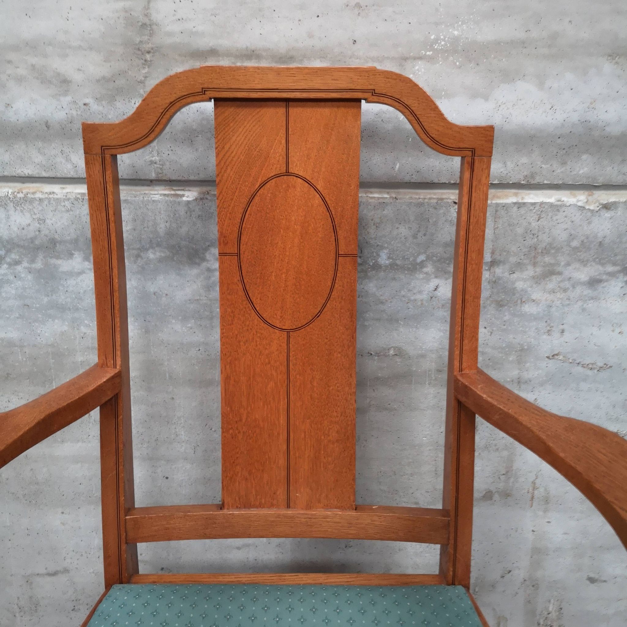 Art craft art nouveau armchair in oak and brass