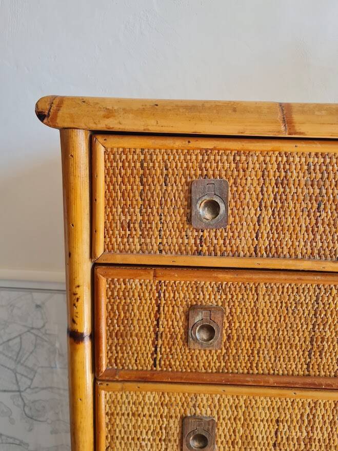 Rattan chest of drawers circa 1970, Dal Vera