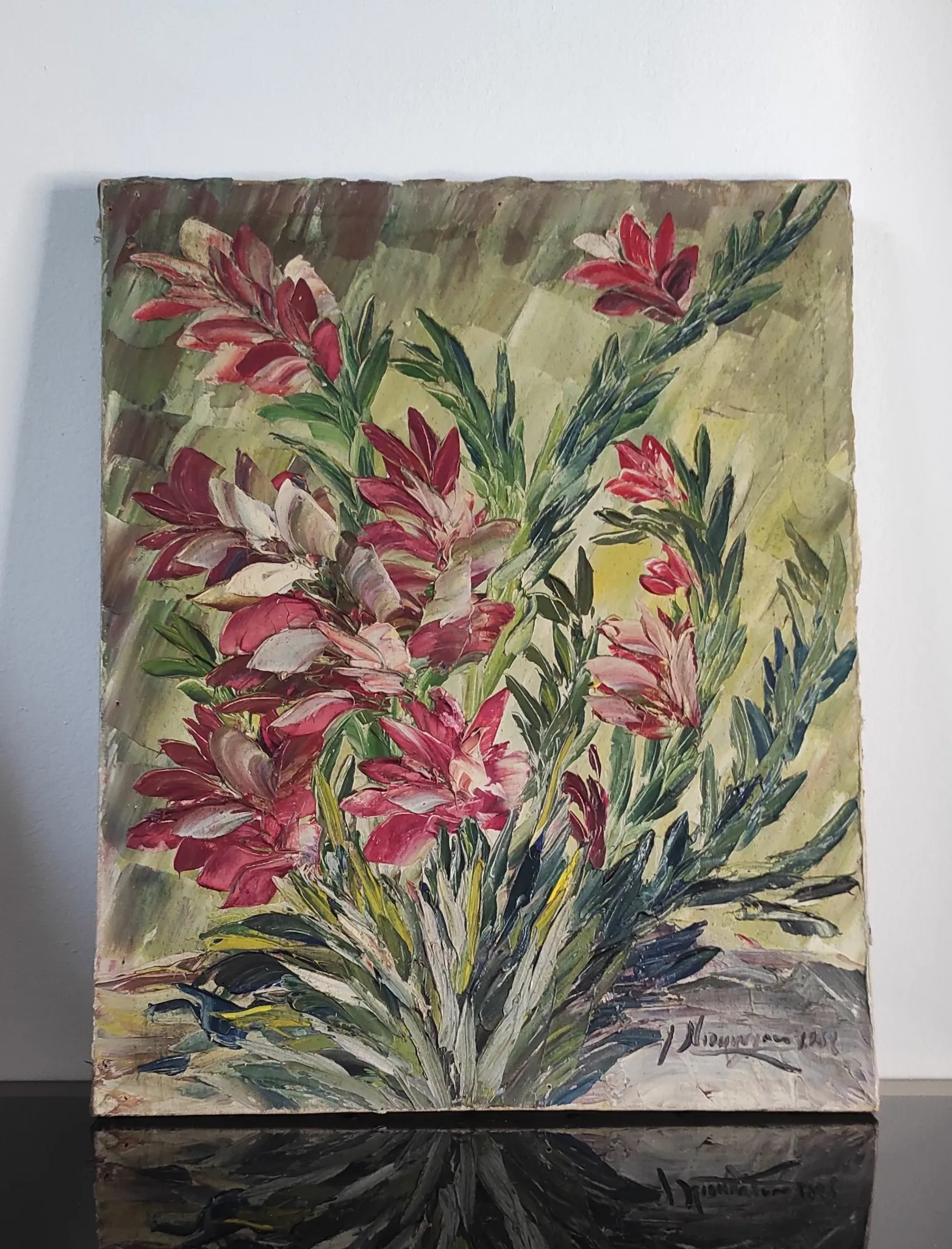 Tableau vintage fleurs au couteau