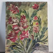 Tableau vintage fleurs au couteau
