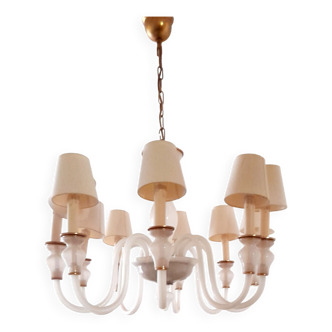 Murano pendant lamp in white glass and brass - 60s / 70s