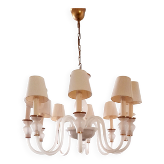 Lustre murano en verre blanc et laiton - années 60 / 70