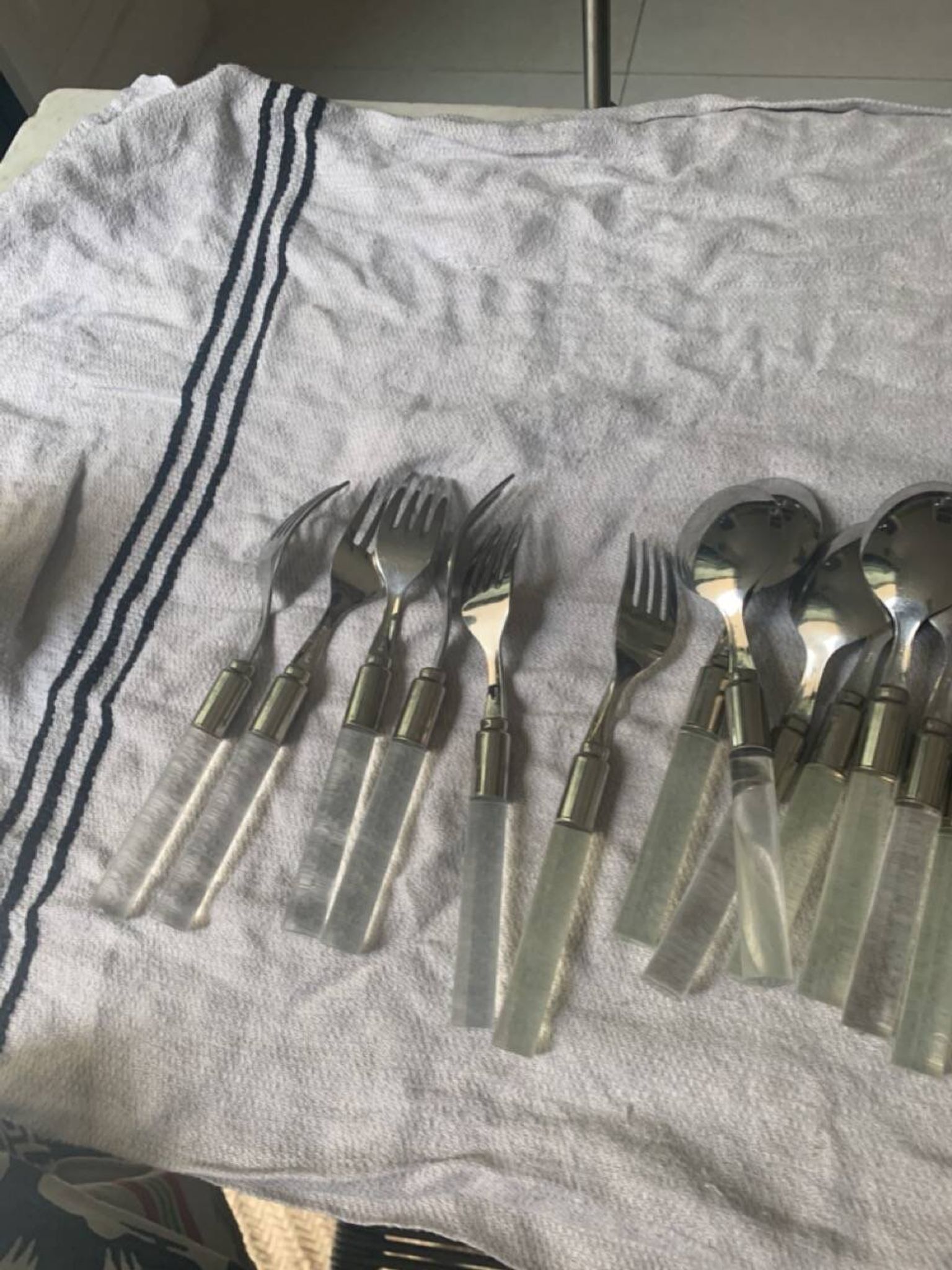 Set of plexiglass and stainless steel cutlery "Italy" from the 80s