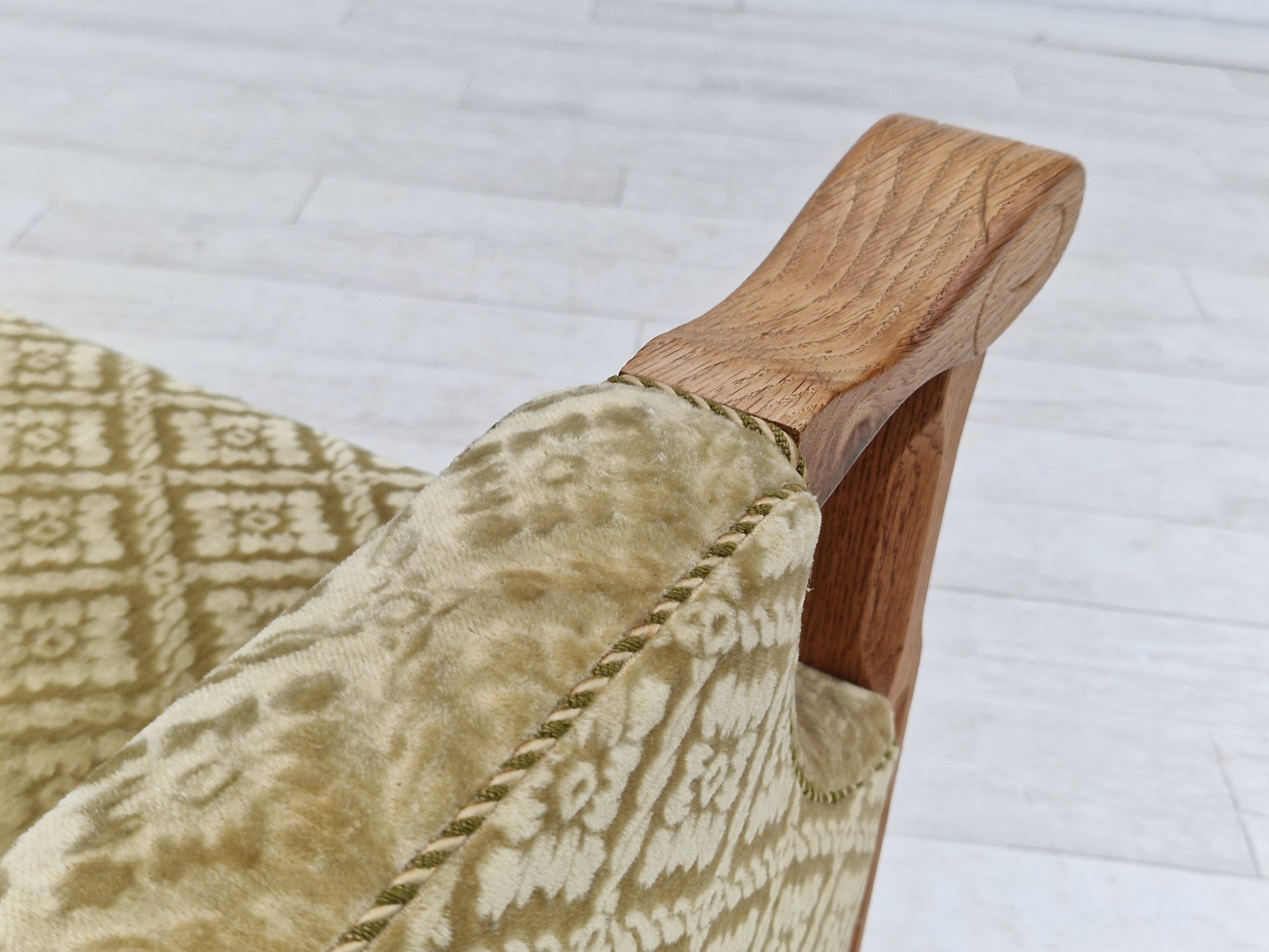 1960s, Danish design, highback armchair, furniture fabric, oak wood.