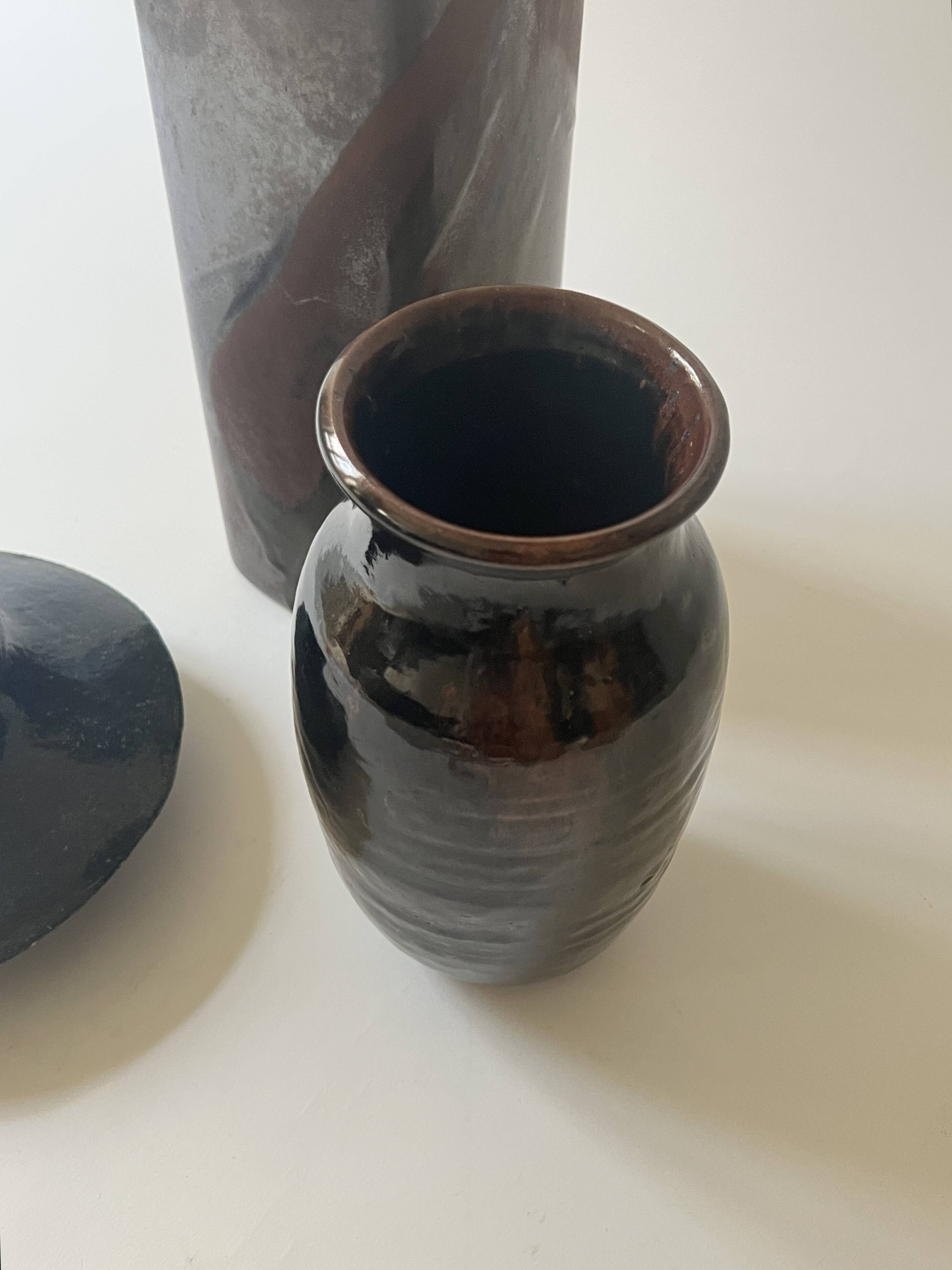 Large ovoid vase circa 1950 in tenmoku glazed ceramic