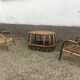 Pair of rattan armchairs and vintage oval table