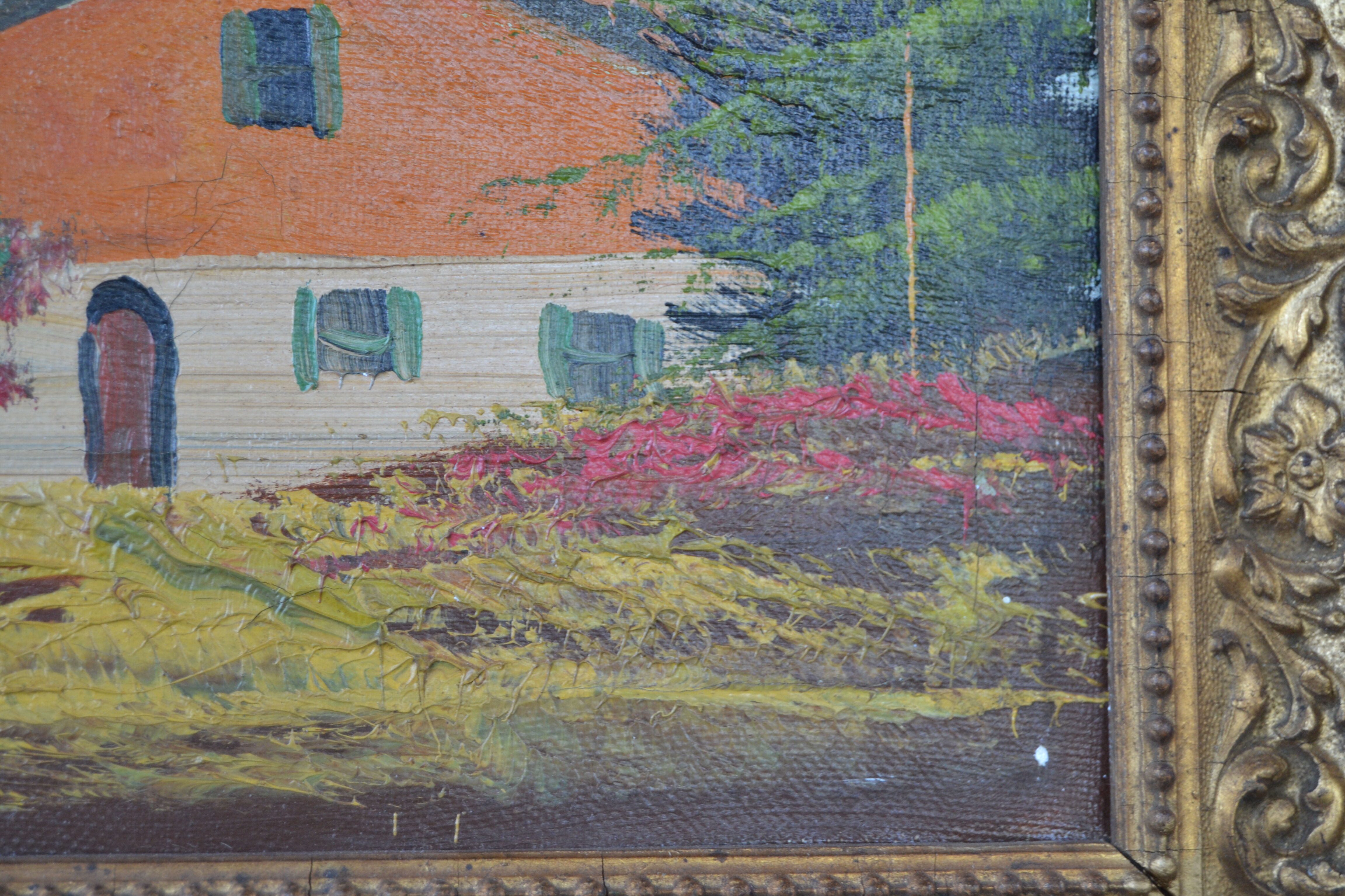 Ancient painting 19th century mountain landscape