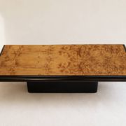 Large vintage coffee table in walnut veneer and black wood, 1980s.