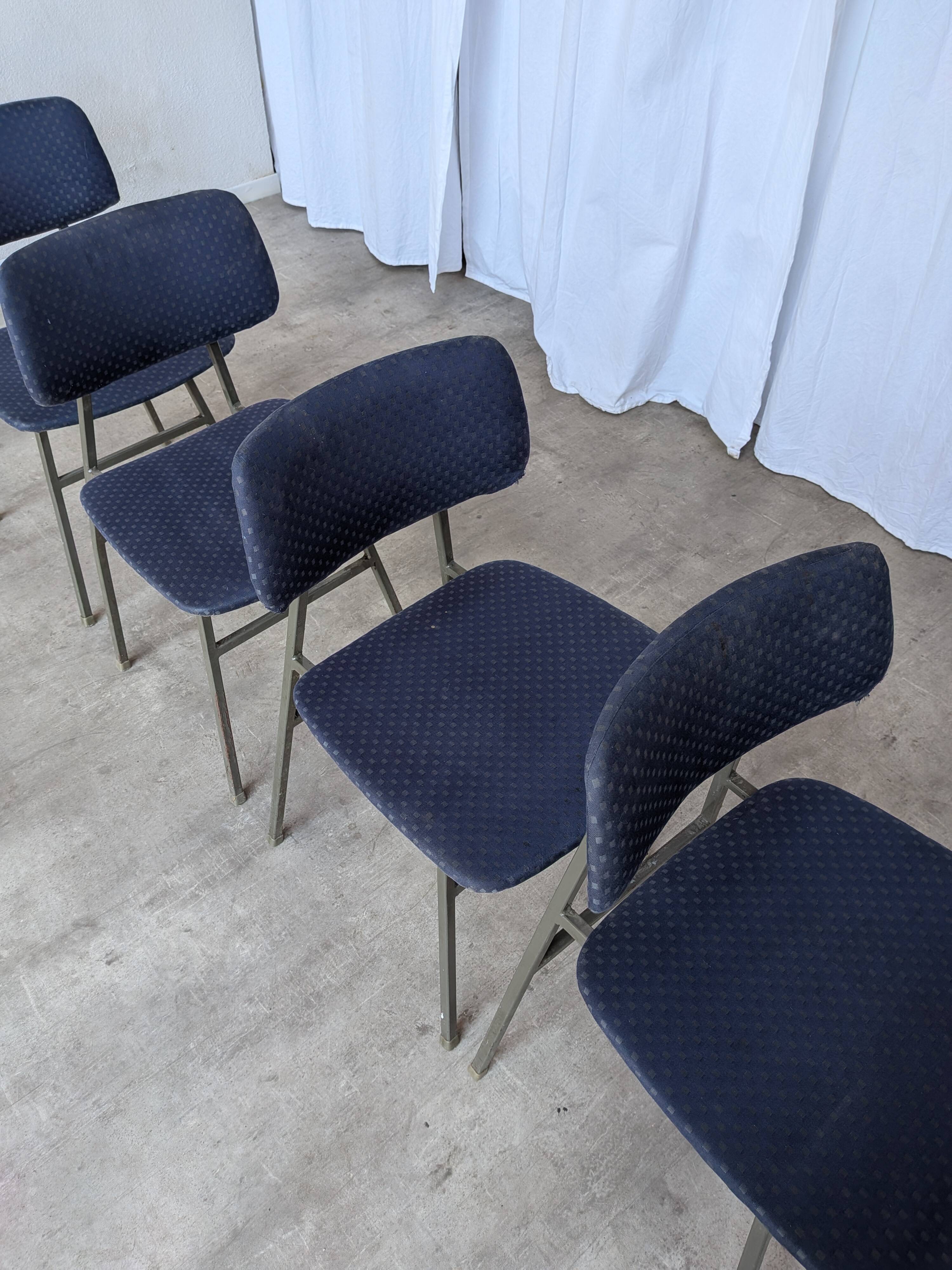 Set of 4 Vintage Stol Kamnik School Chairs Blue Upholstered Retro Dining Ch