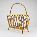 Bamboo and rattan magazine rack in the style of Franco Albini, Italy, 1970s.