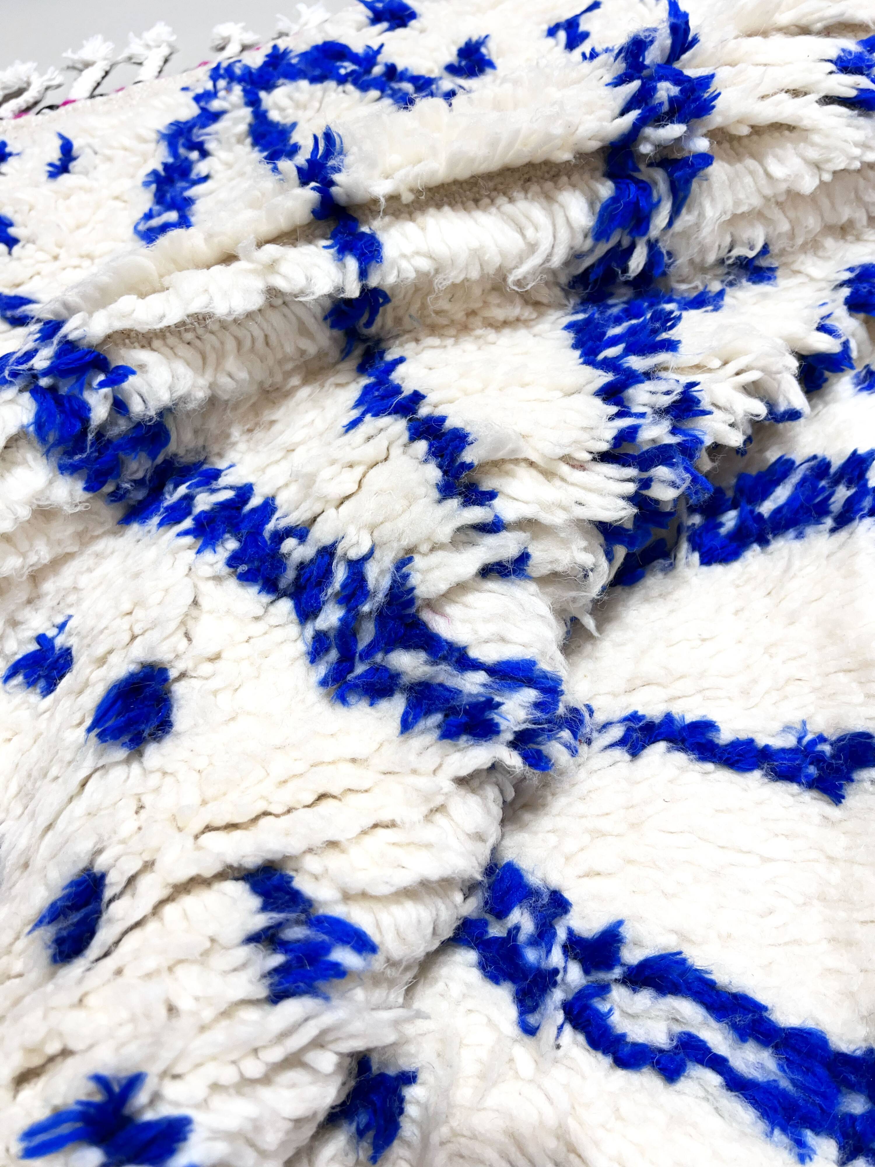 Azilal Moroccan Berber rug with Majorelle blue patterns, 1.52 x 1.02 m