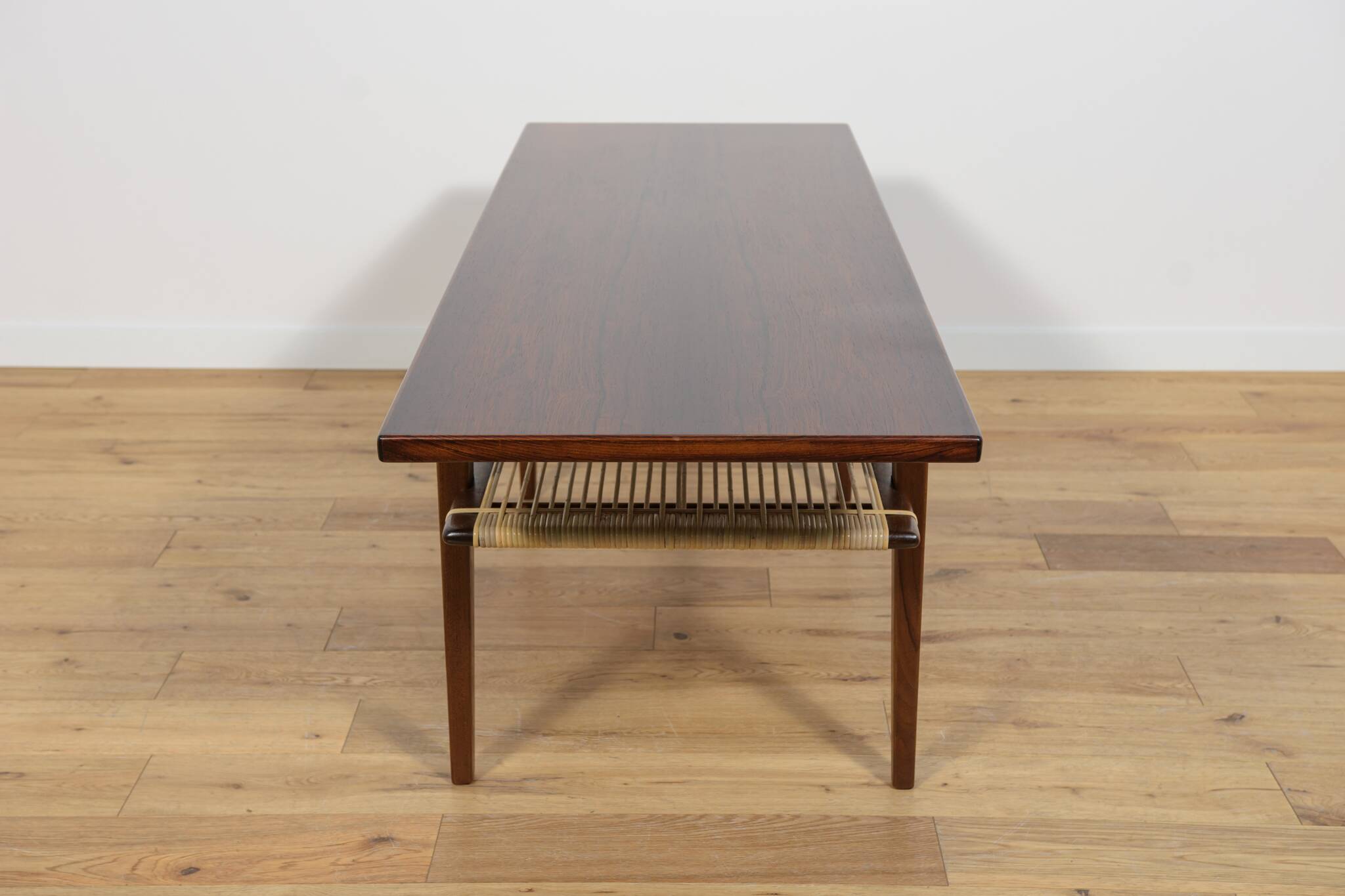 Mid-Century Rosewood & Rattan Coffee Table, 1960s
