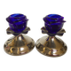 Pair of cobalt blue tulip-base candlesticks