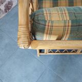 Vintage bamboo and rattan tartan armchair