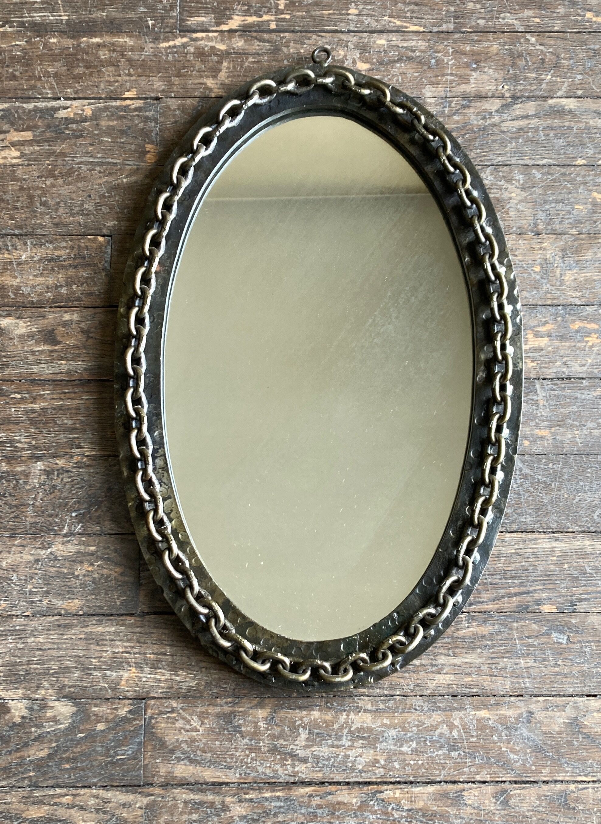 Mirror brutalist chain in beaten iron 1960 H55cm