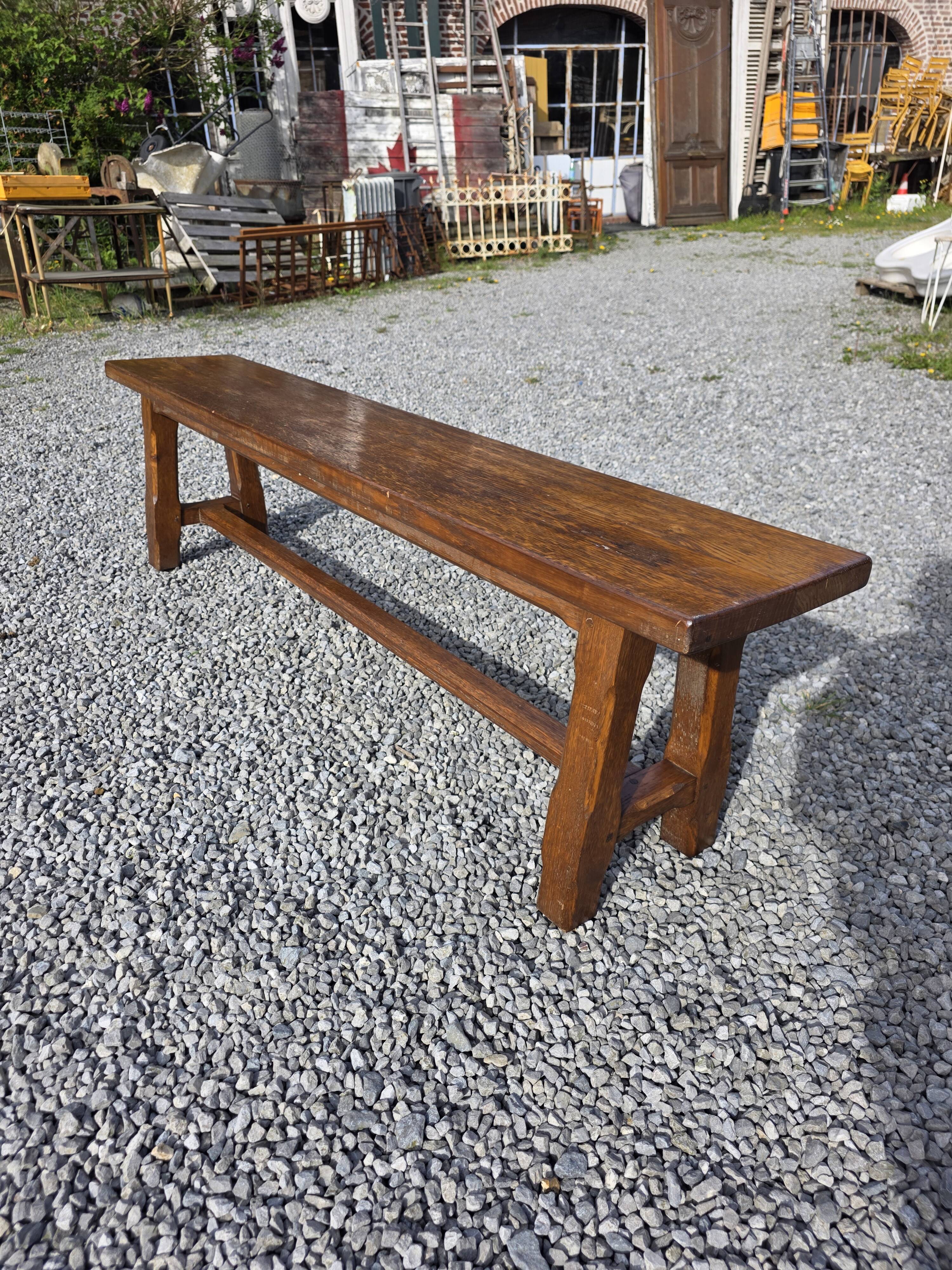 Solid oak farmhouse bench, 160cm in length.