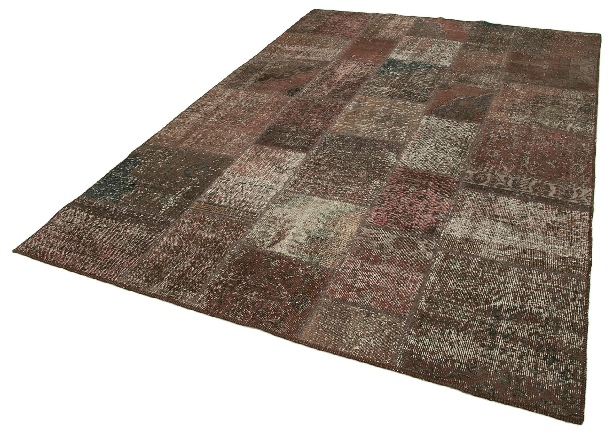 Hand-knotted oriental vintage 201 cm x 296 cm brown patchwork carpet