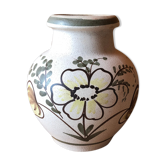 Ancien vase céramique Scheurich Keramik beige décor fleurs germany vintage