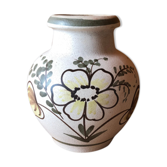 Ancien vase céramique Scheurich Keramik beige décor fleurs germany vintage