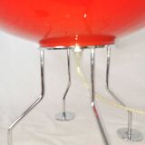 Red ufo mushroom lamp, space age, opaline and chrome steel.