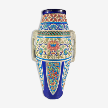 Vase art déco aux émaux de Longwy modèle éléphants F 1551 Céramique Emaillé Cloisonné, ca 1930