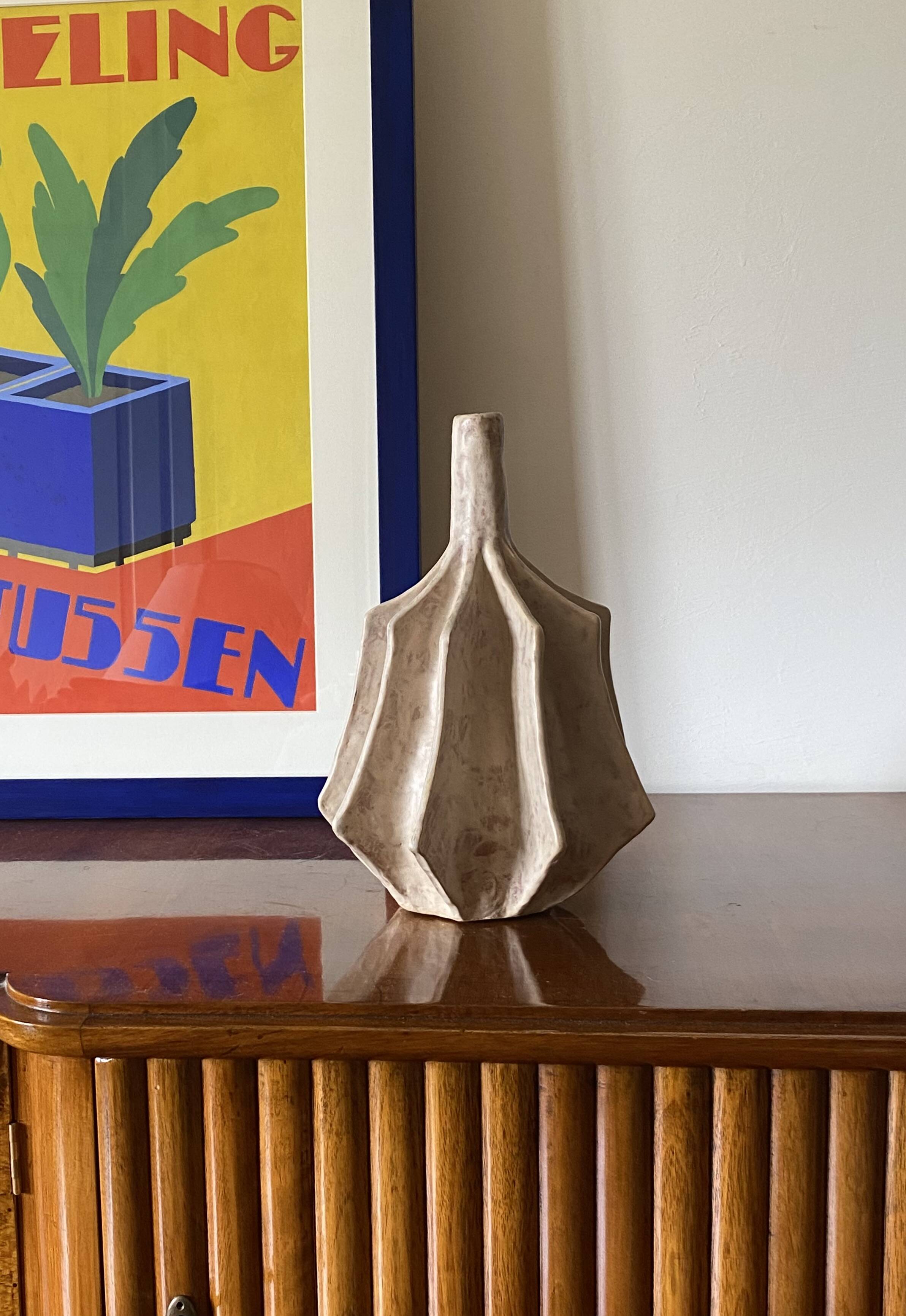 Organic modern white earthenware vase, France 1970s