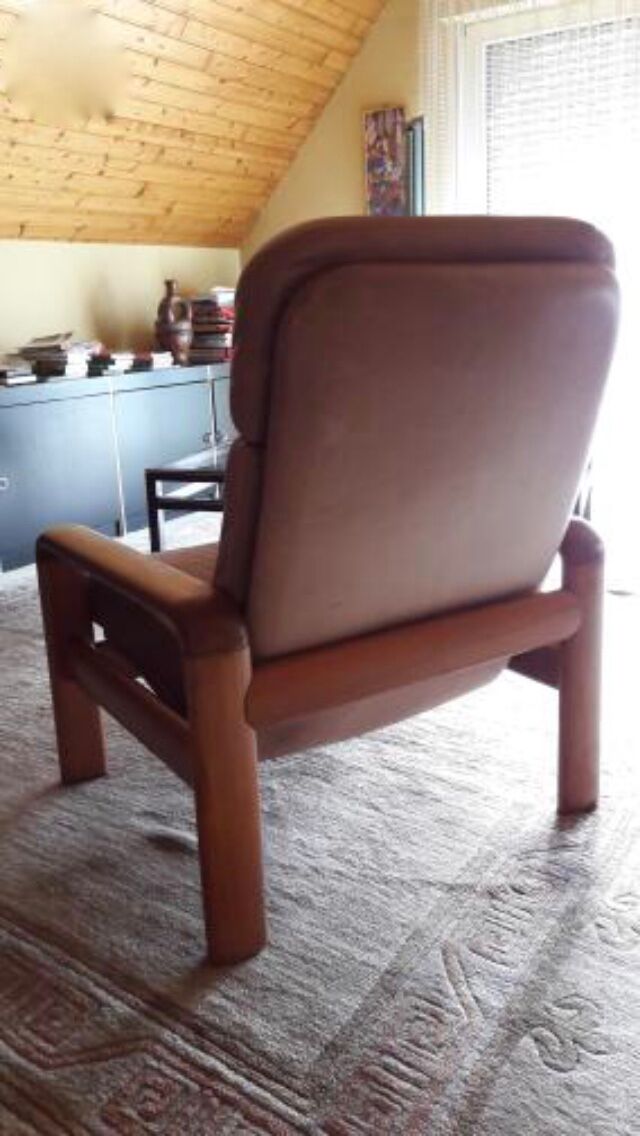 Chair Danish vintage leather and teak by Dyrlund
