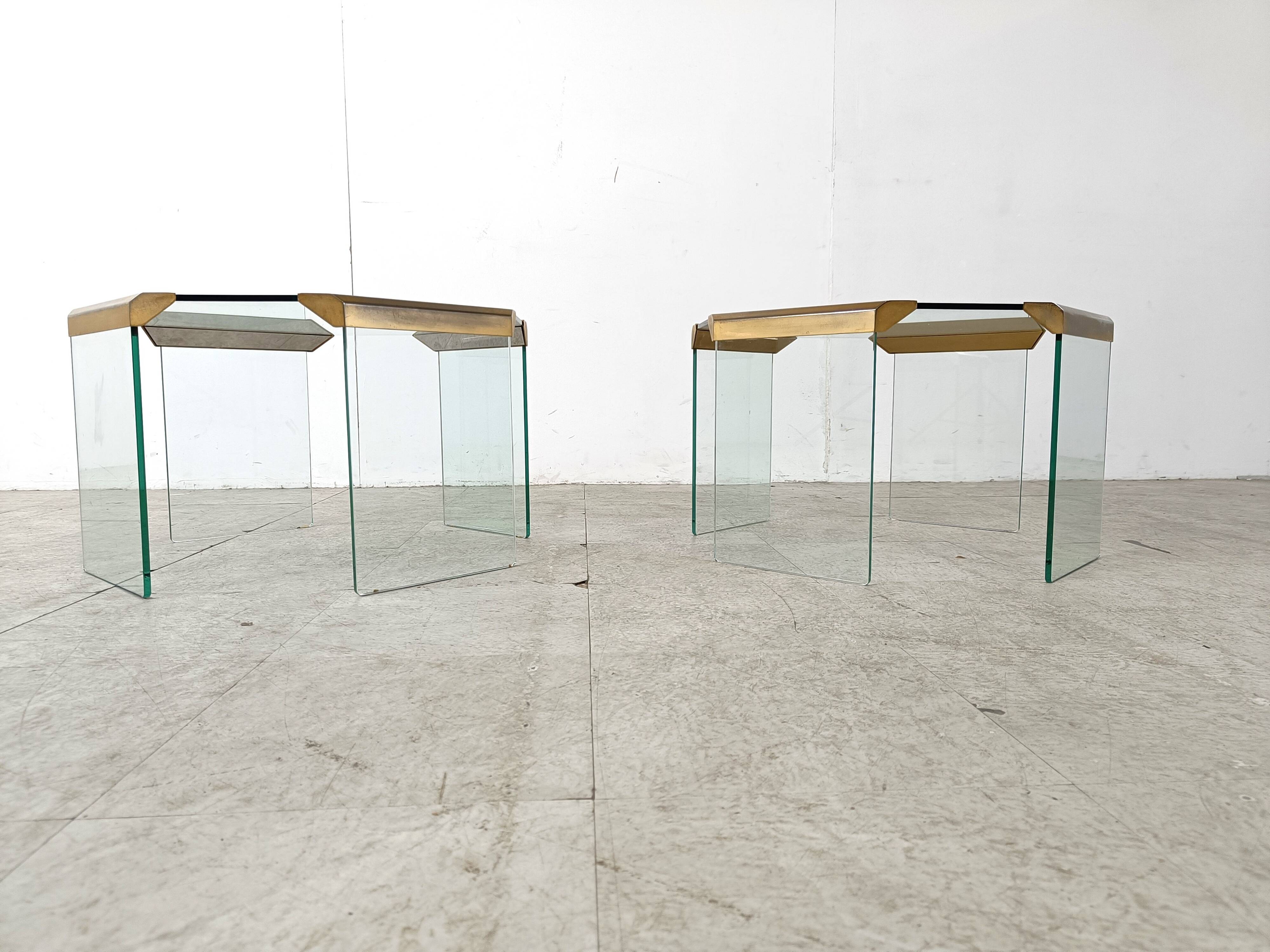 Pair of vintage brass and glass side tables,  1970s