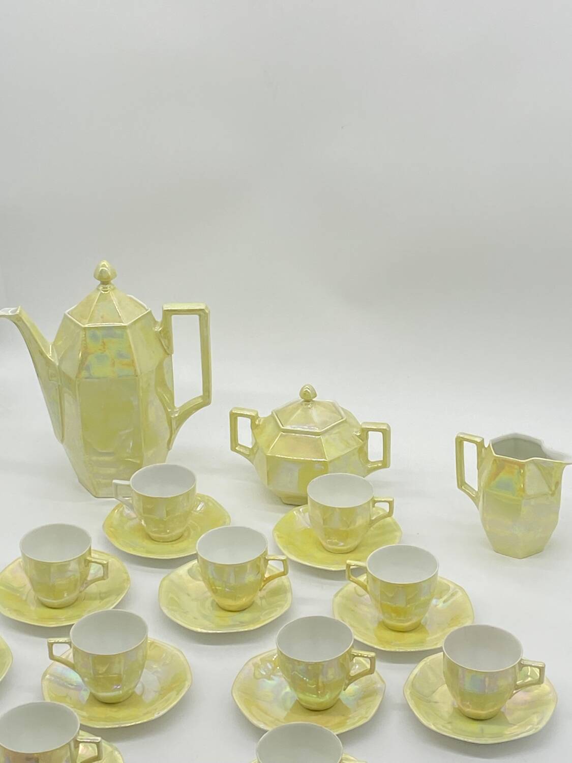 Service à  café porcelaine, ancien vintage nacré , Union K Tchécoslovaquie ,