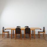 Adjustable dining set in oak and leather chairs by Van Den Berghe Pauvers
