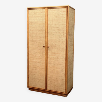 Vintage rattan and woven wicker wardrobe 1970s