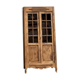 Armoire, vaisselier, bibliothèque vitrée ancienne en chêne massif brut