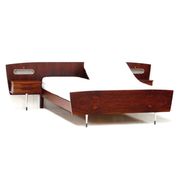 Mid century modern double bed with nightstands made of high quality rio rosewood, 1960s