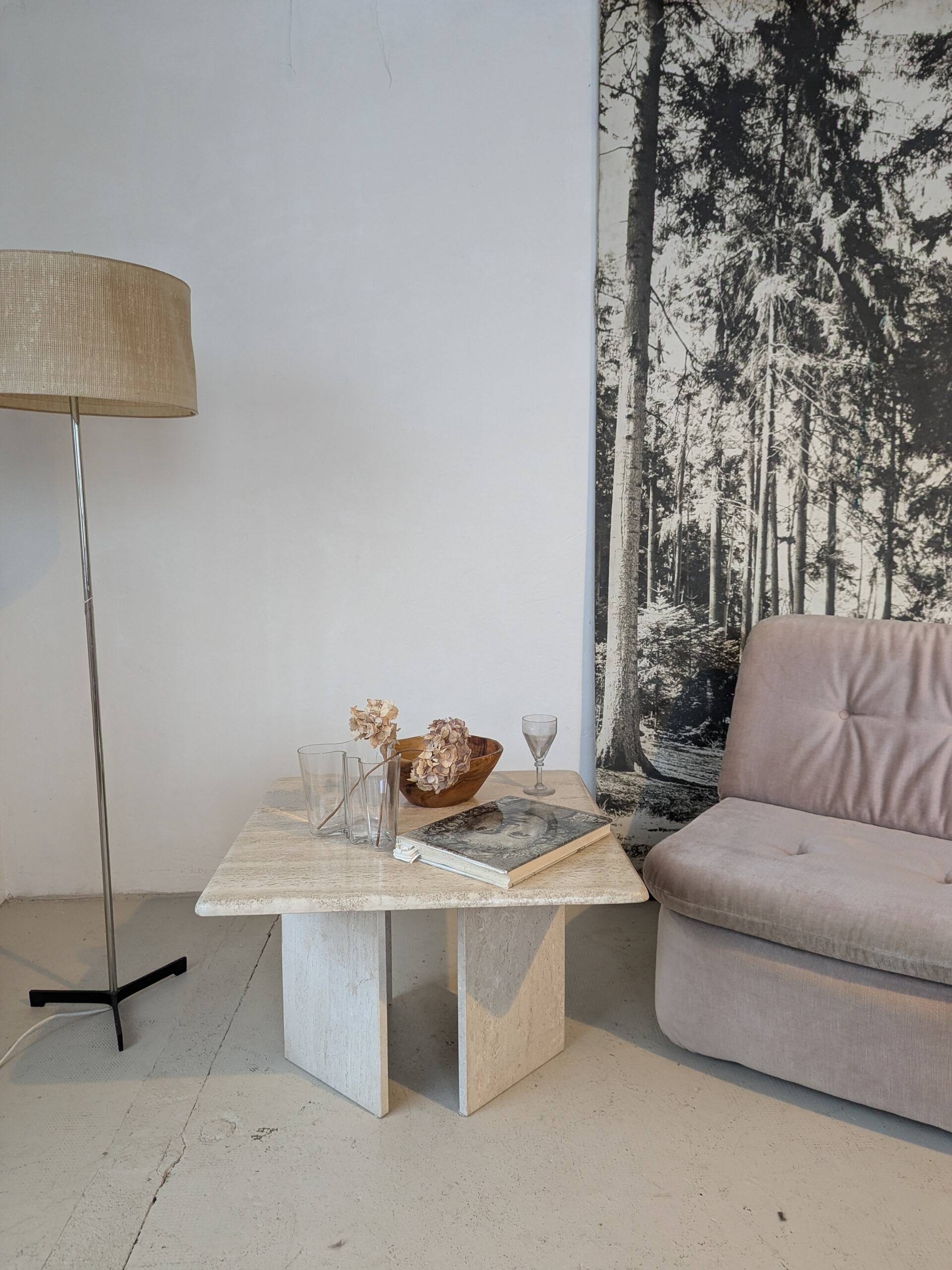 Square travertine coffee table, 1970s.