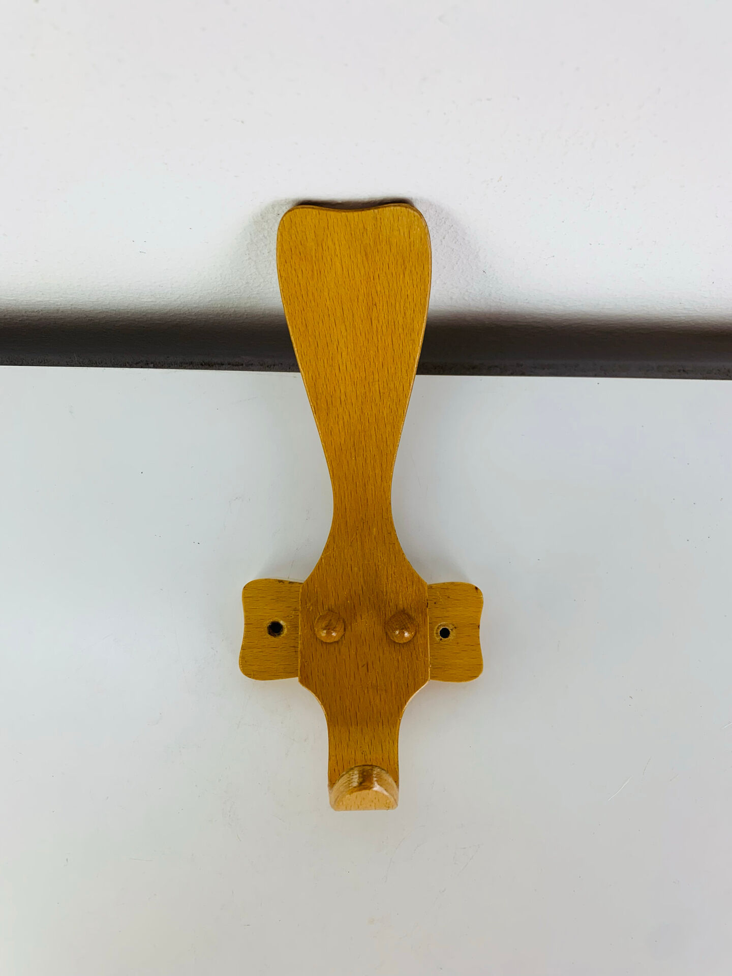 Curved wooden coat hook, 1960s vintage