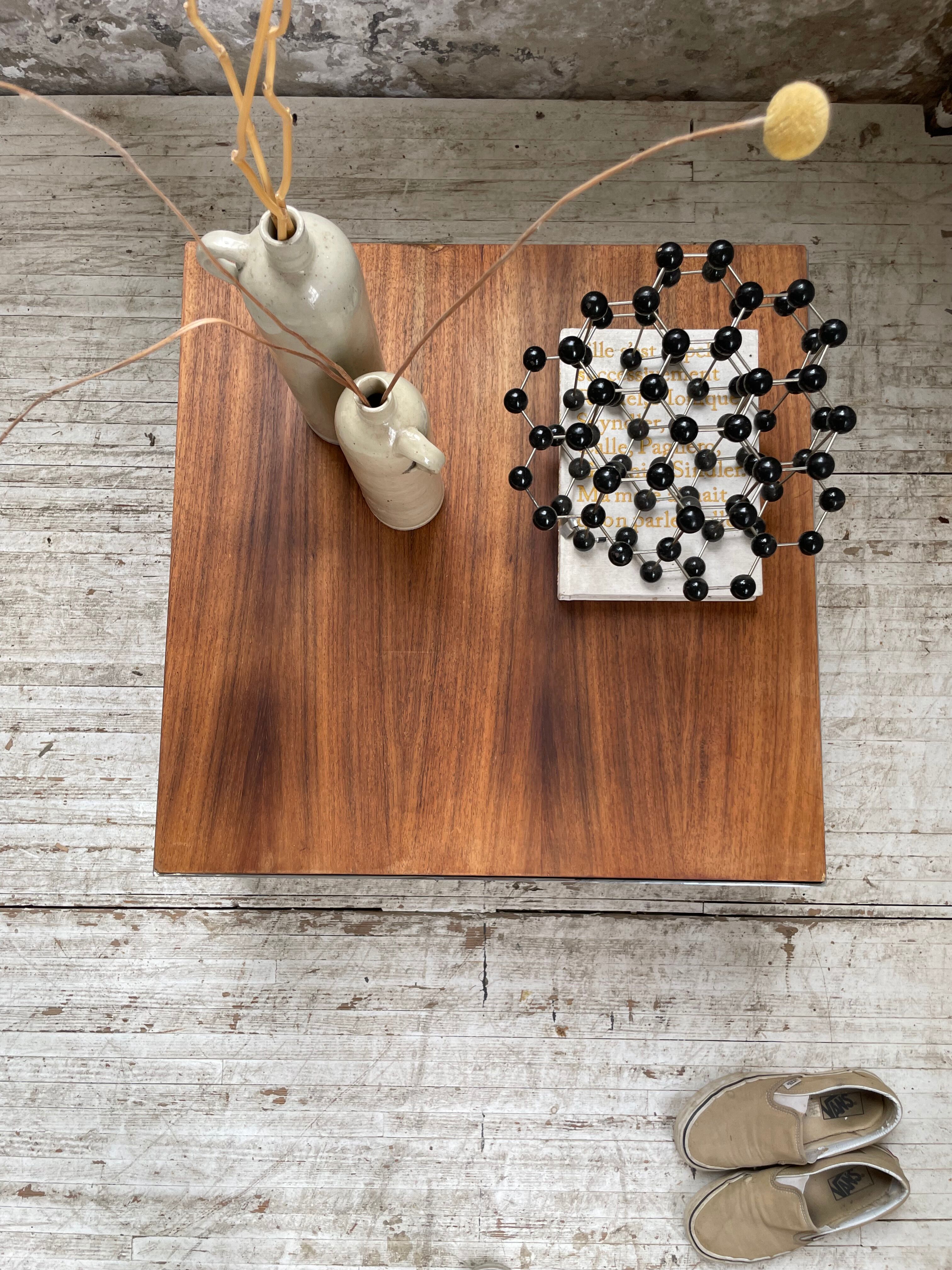 Walnut and modernist chrome coffee table