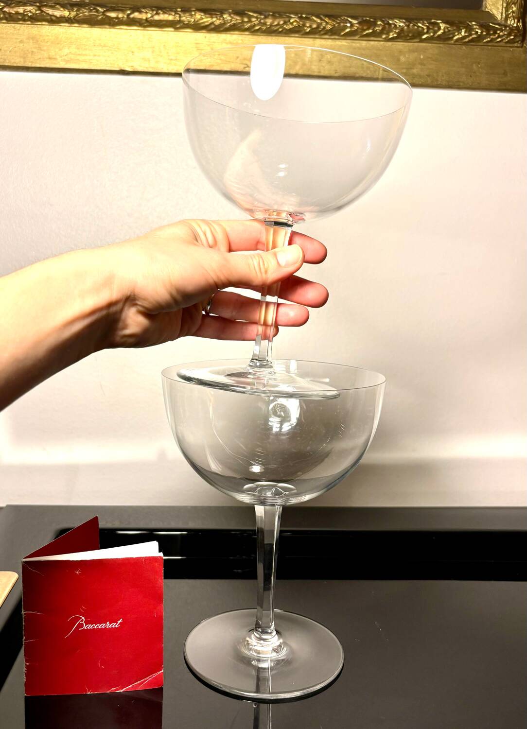Two giant champagne tasting glasses Baccarat