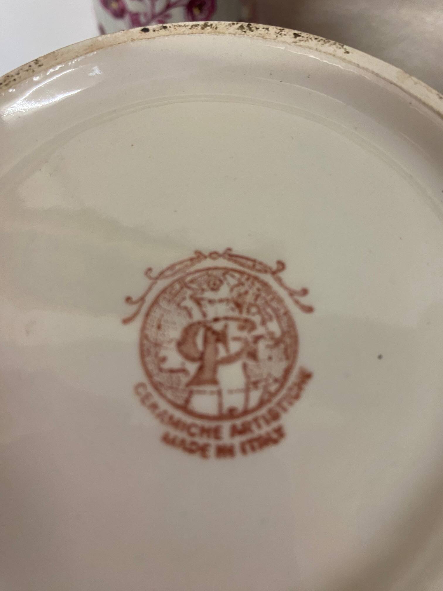 Pair of chinese pattern pink vases italian porcelain 1970s signed fg