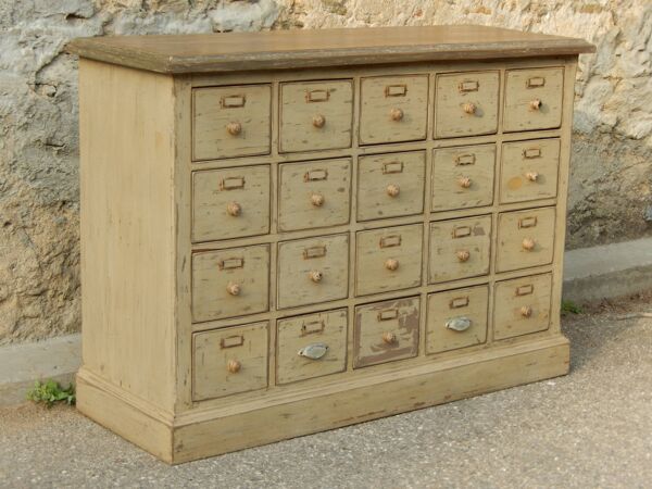 Meuble de métier d'apothicaire en bois massif buffet chiffonnier 20 tiroirs