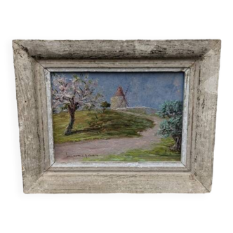 Old painting, oil on cardboard