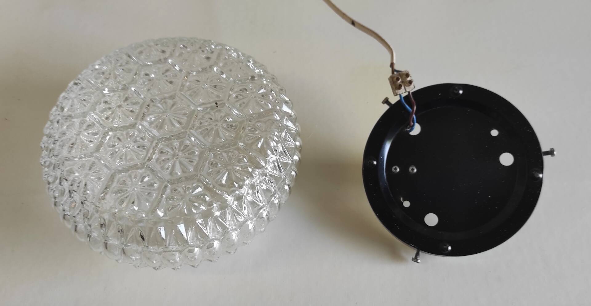 Ceiling light or wall sconce in moulded floral glass - 70s