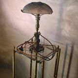 Louis XV bronze lamp rocaille style 34x25, molded glass lampshade signed Stella