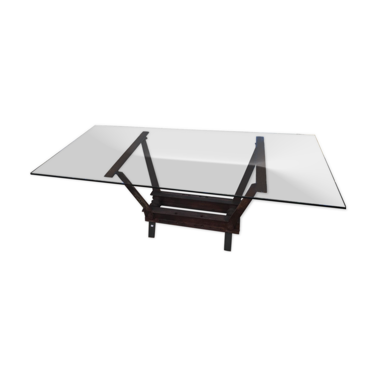 Table industrielle fer et verre 200 x 900 cm