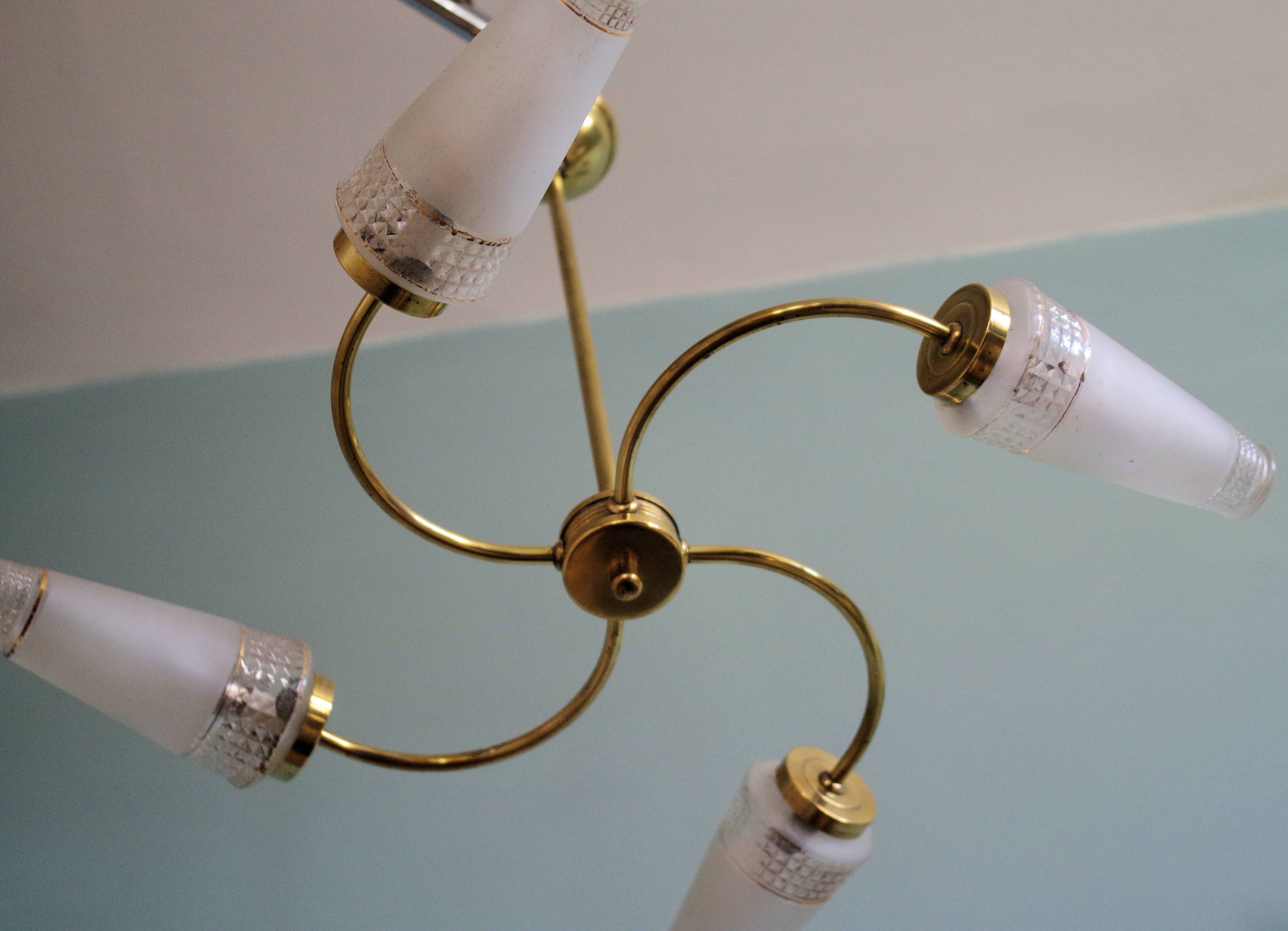 Brass and glass chandelier