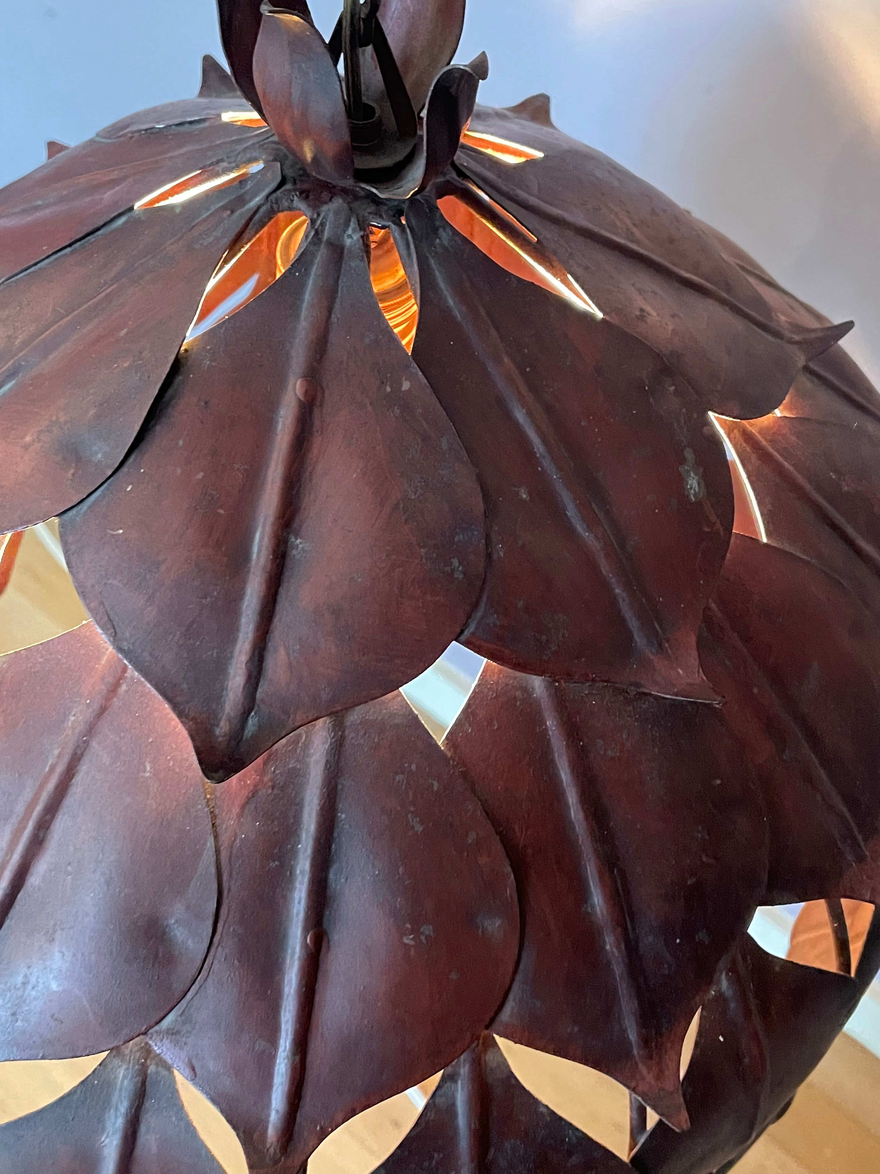 1970s metal chandelier Hans Kogl leaf patterns