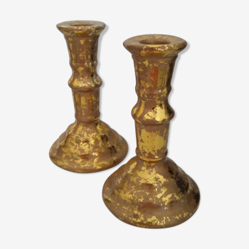 Pair of golden ceramic candlesticks