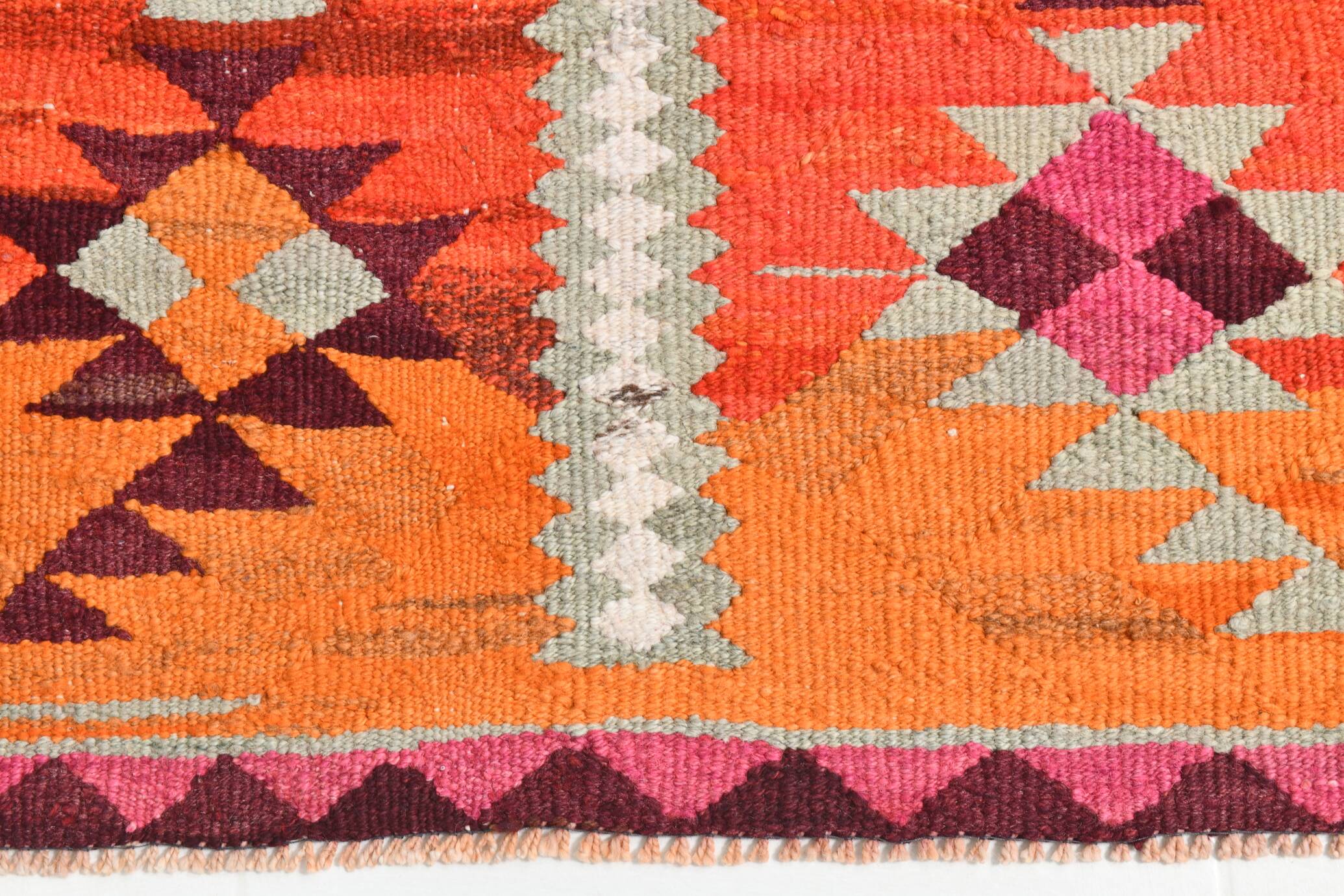 3x11 Pink Brown Vintage Kilim Runner Rug, 104x328Cm