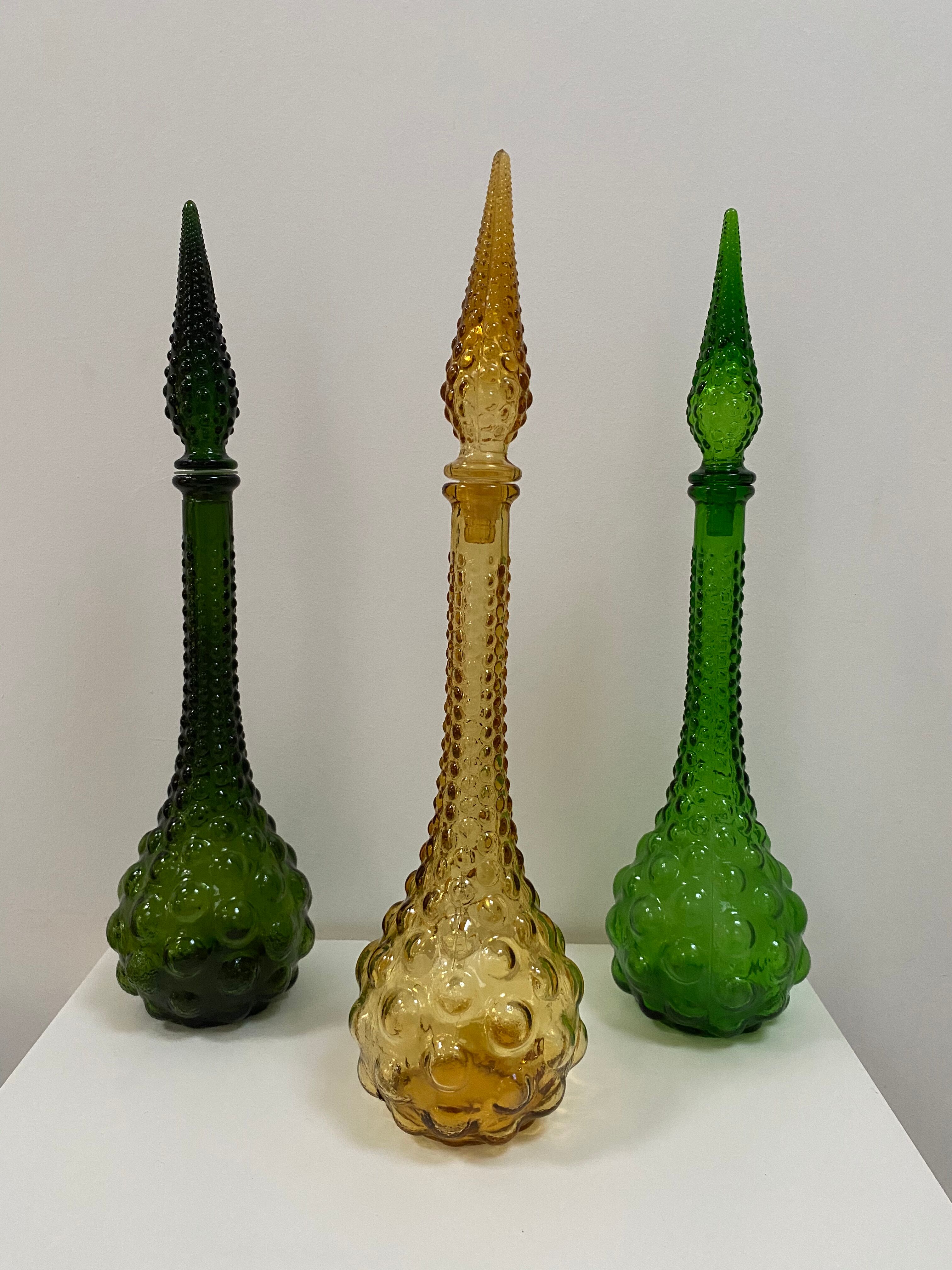 Italian Empoli carafe in amber bubbled glass