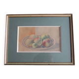 Framed watercolor - Still life with fruit (signed Lenot, 1945)
